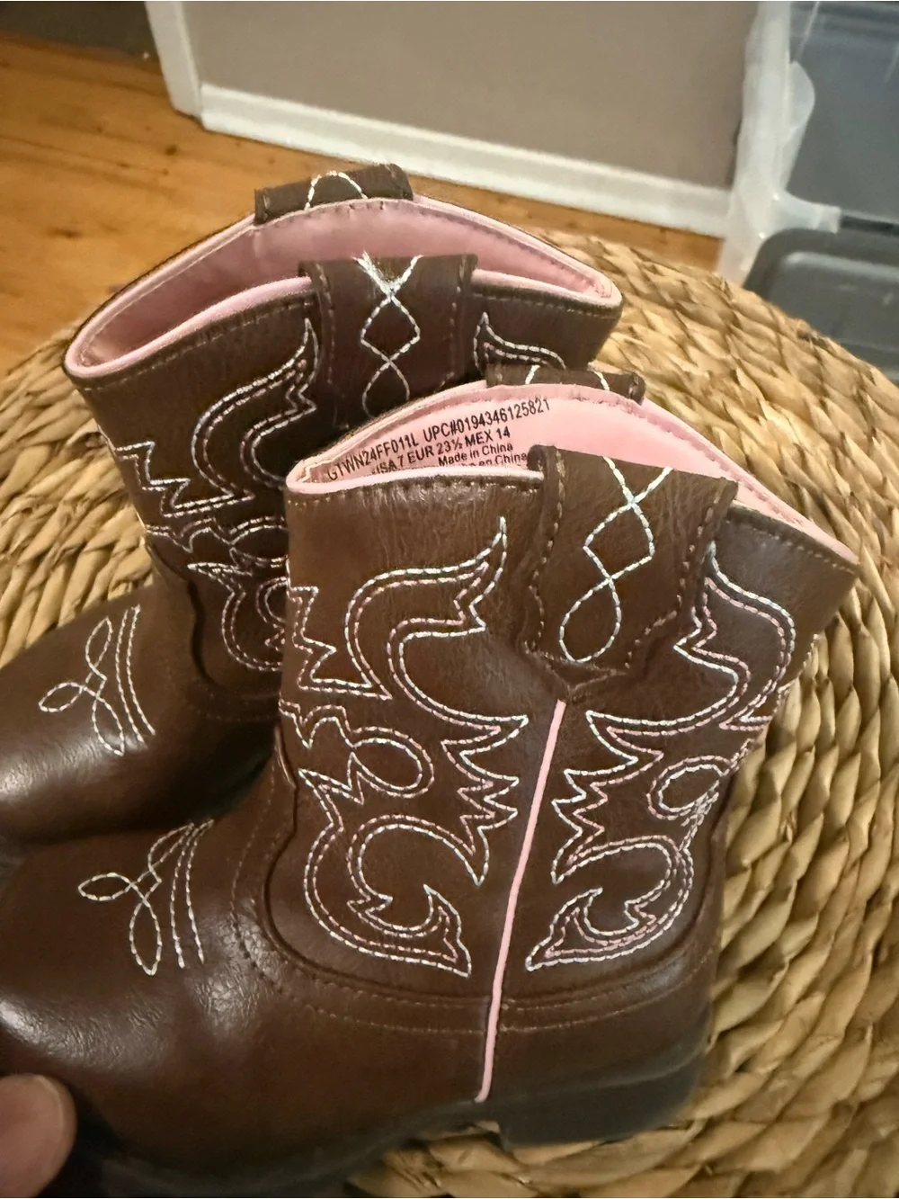 Wonder Nation Brown Girls' Western Boots with Pink Lining